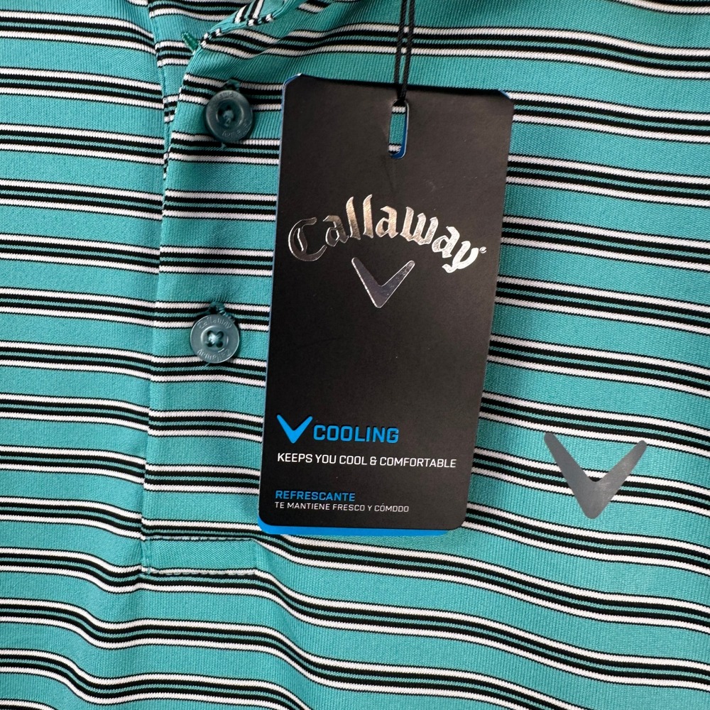Callaway Cooling Mens Golf Polo Shirt Medium Green Stripes Opti Dri Stretch NEW